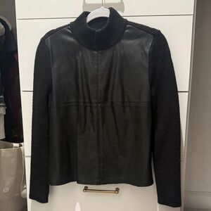 ANN TAYLOR Black Sweater with Faux Leather Front